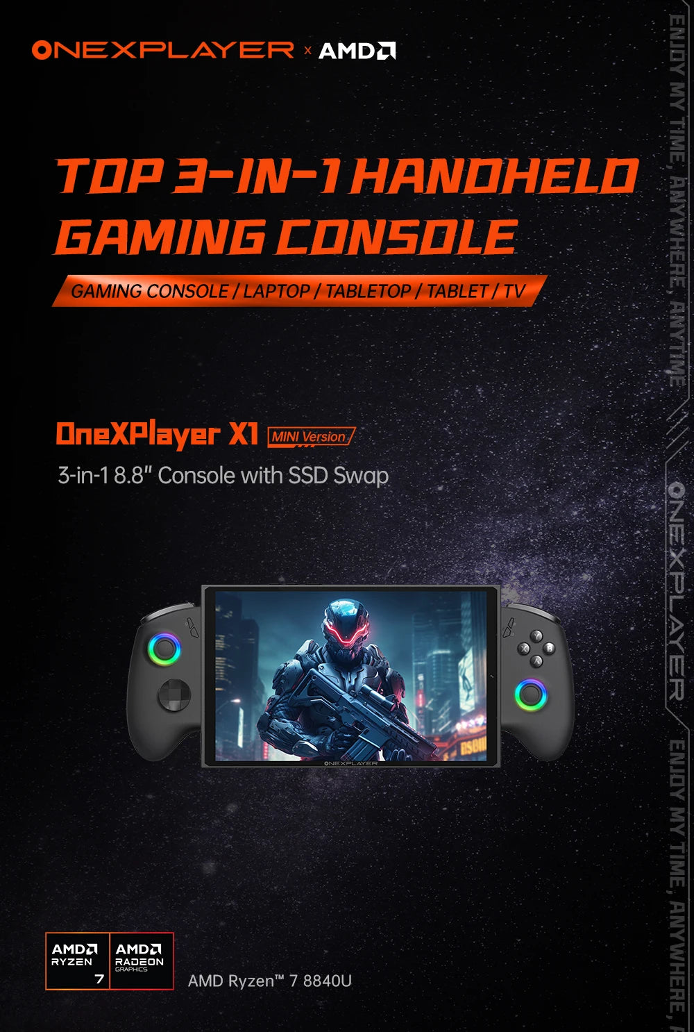 OneXPlayer X1 mini AMD R7-8840U PC Game Console 3 IN 1 Laptop Tablet 8.8 Inch LTPS Touch Screen Computer Detachable Controller