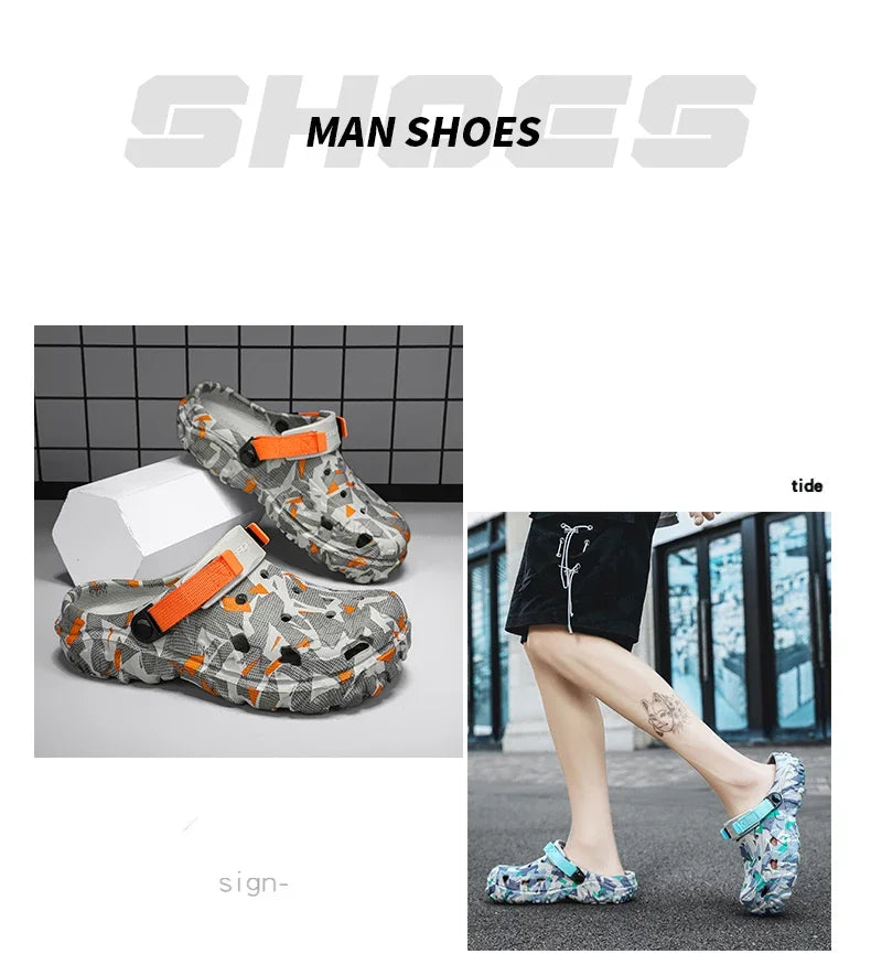 Shoes Men's Clogs Slippers Sandals 46 47 Male Garden Shoes Flat Camouflage Sandals Male Big Size Outdoor Flip Flops Home Clogs