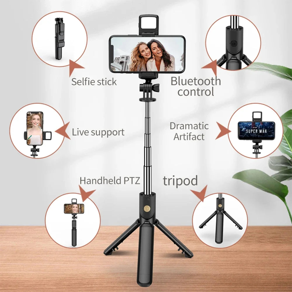 Handheld 360 Degree Flexible Sports Camera Mini Selfie Stick Tripod with Wireless Remote Mobile Phone Monopod Stand