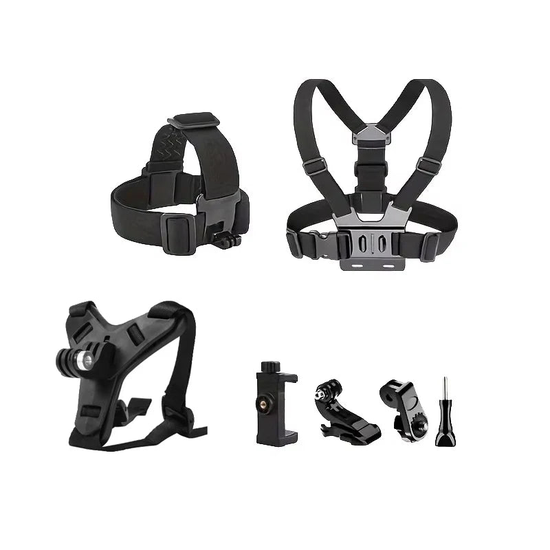 All-in-One Action Camera Accessories Kit Head Strap Chest Strap Mount Adjustable for GoPro Hero Phone Osmo SJCAM AKASO insta360