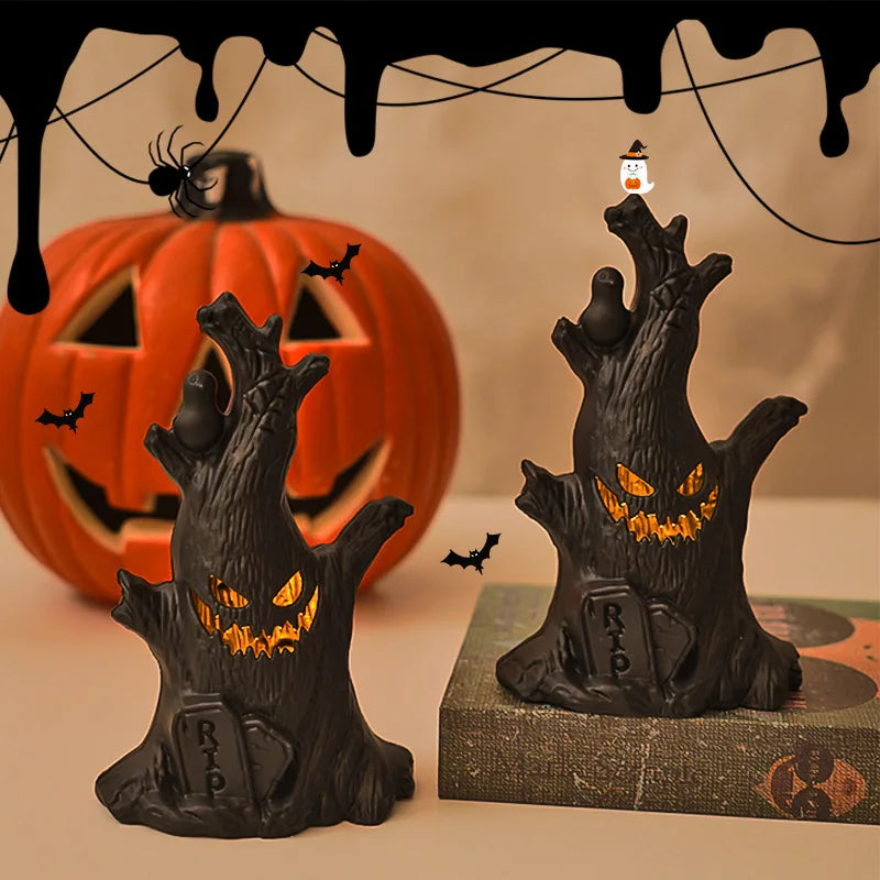 Halloween Decorations LED Ghost Lantern Candle Lights Stump Lanterns Holiday Ambience Ornaments Horror Decoration