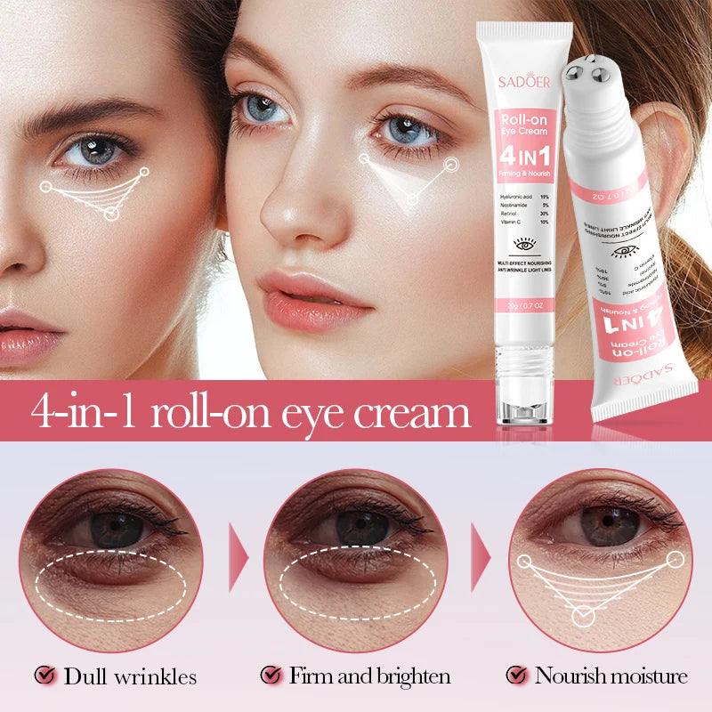 SADOER 4in1 Roll-on Moisturizing Eye Cream Anti Dark Circles Eyes Bags Firming Moisturizing Eye Serum Skin Care for Beauty Eyes