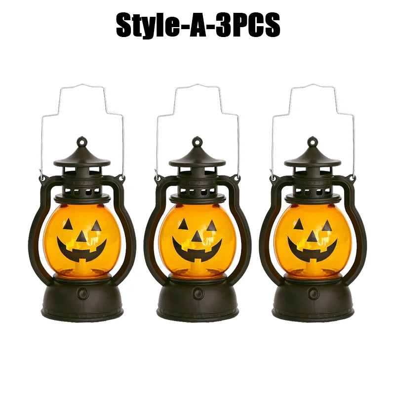 Halloween Decorations LED Ghost Lantern Candle Lights Stump Lanterns Holiday Ambience Ornaments Horror Decoration