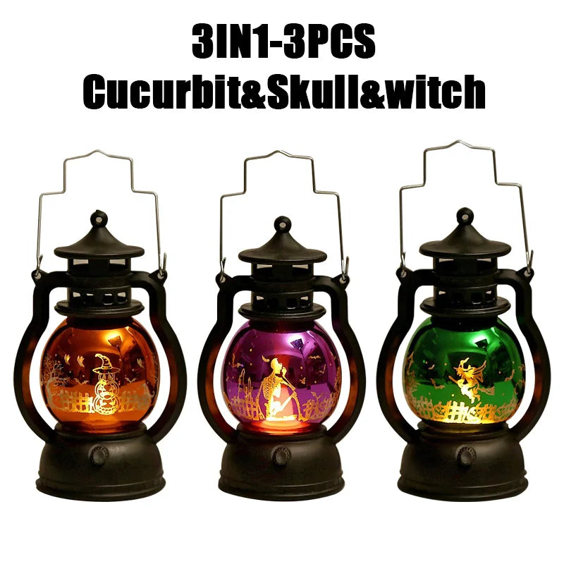 Halloween Decorations LED Ghost Lantern Candle Lights Stump Lanterns Holiday Ambience Ornaments Horror Decoration