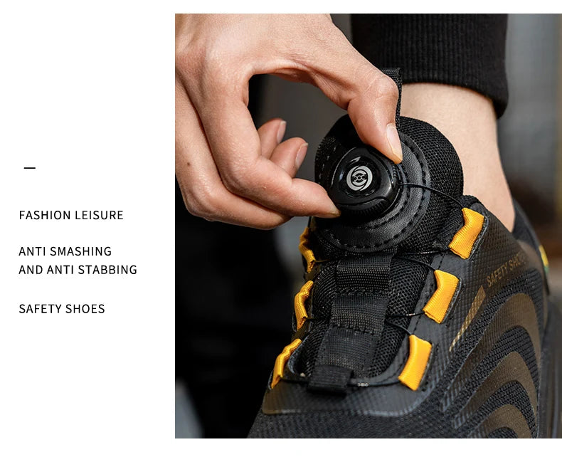 Rotary Buckle Work Sneakers Protective Shoes Lightweight Safety Shoes Puncture-Proof Anti-smash Steel Toe Shoes Work Footwear