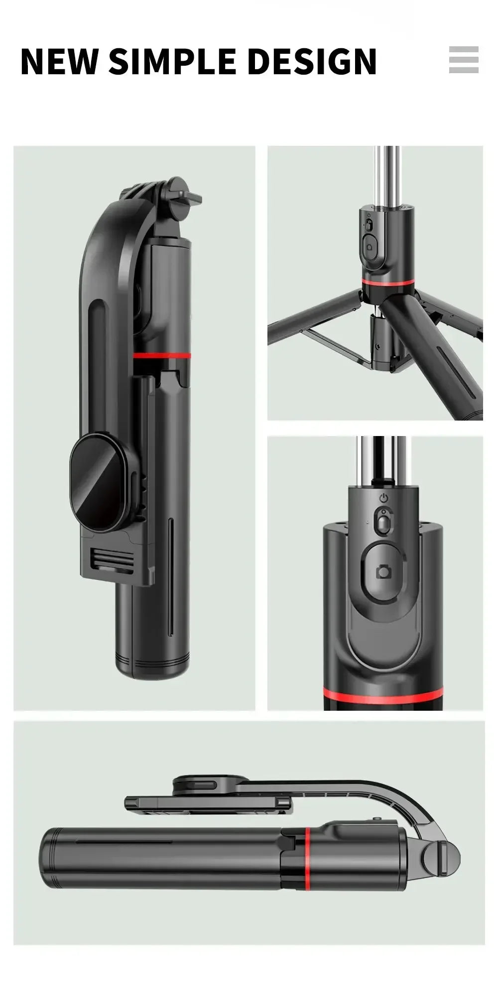 Wireless Selfie Stick for Smartphone, Foldable Tripod with Bluetooth Remote, Portable Stand, Vlog Shooting Record, 44"