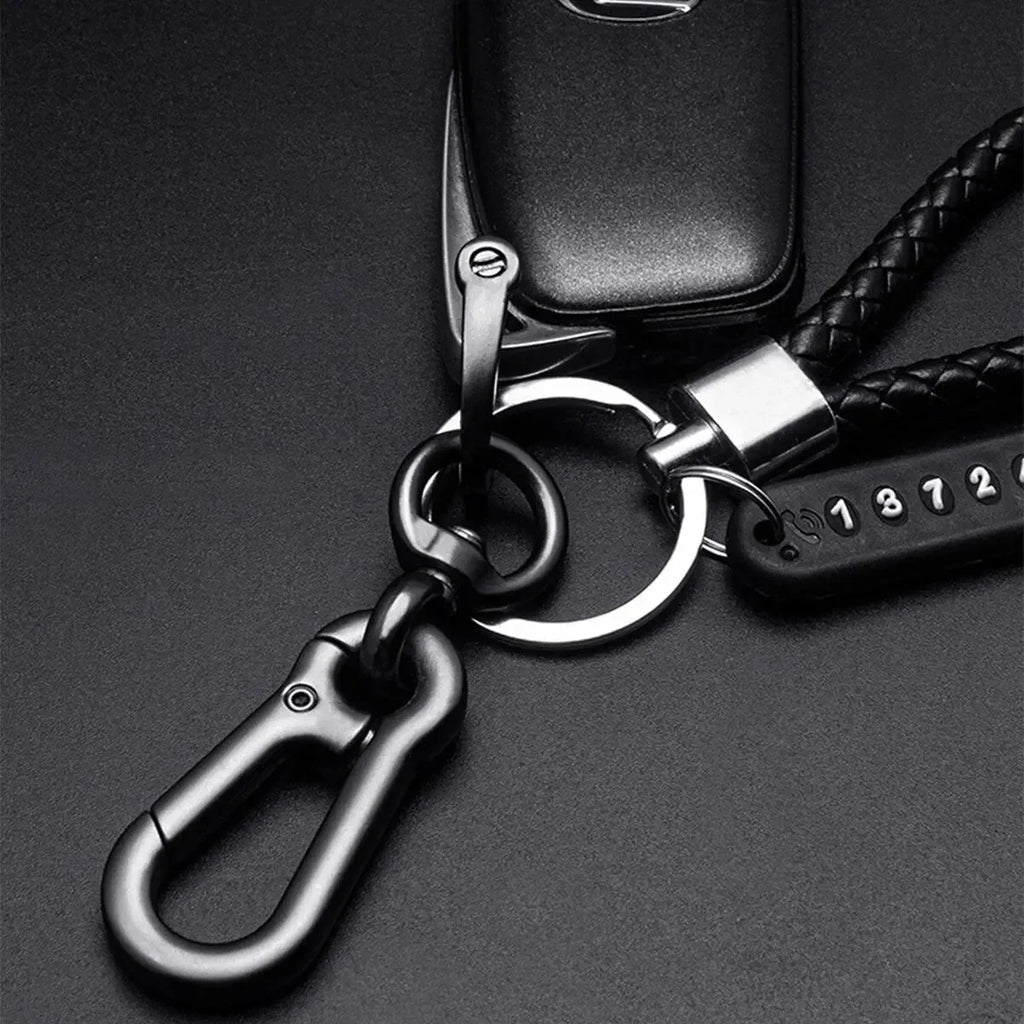 Trendy DIY Mobile Phone Number Plate Pendant Keychain for Men Punk Simple Woven Leather Rope Anti-lost Car Key Chain Accessories