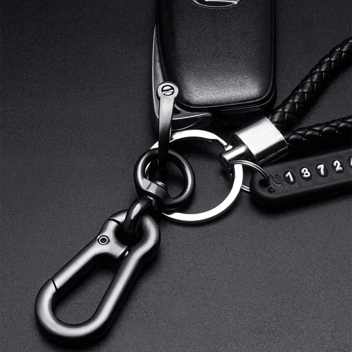 Trendy DIY Mobile Phone Number Plate Pendant Keychain for Men Punk Simple Woven Leather Rope Anti-lost Car Key Chain Accessories