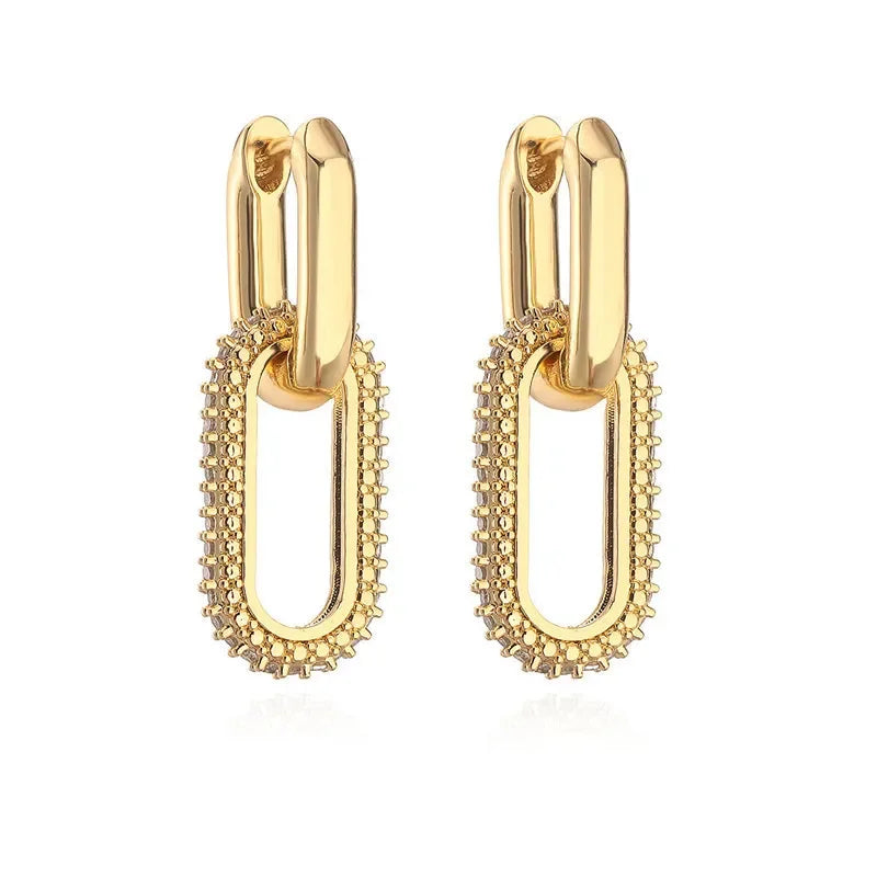 Shiny Rhinestone Geometric Earrings | Ladies' Light Luxury Elliptical Double Ring | Exquisite Party Accessories