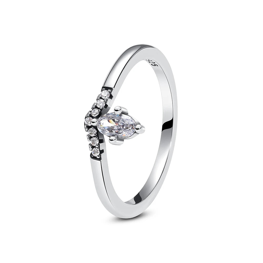 Original 925 Sterling Silver Rings For Women Love Heart Crown Wishbone Engagement Wedding Ring Rose Gold Luxury Jewelry Gift