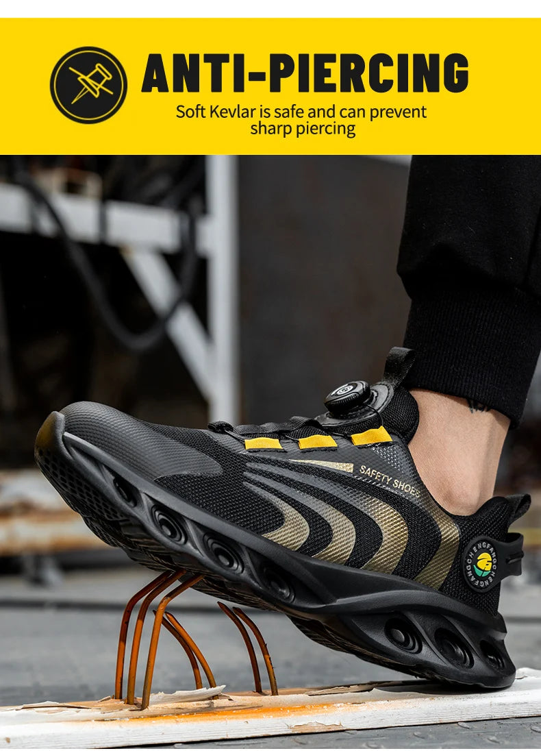 Rotary Buckle Work Sneakers Protective Shoes Lightweight Safety Shoes Puncture-Proof Anti-smash Steel Toe Shoes Work Footwear