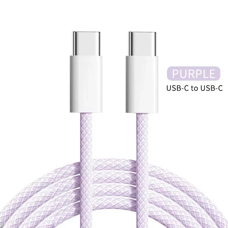 PD 60W USB-C To Type C Cable for IPhone 15 16 Pro Fast Charging Wire for Huawei Xiaomi Samsung Colorful Weaving Data Cable Line