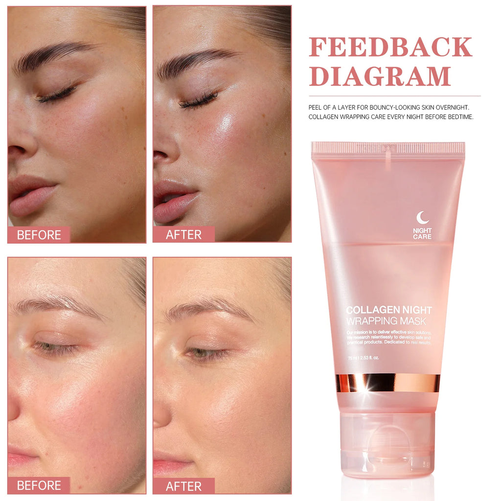 Lakerain Collagen Night Wrapping Mask Elasticity Hydration Care Reduces Sagging & Dullness Hydrolyzed Collagen For Glowing Skin